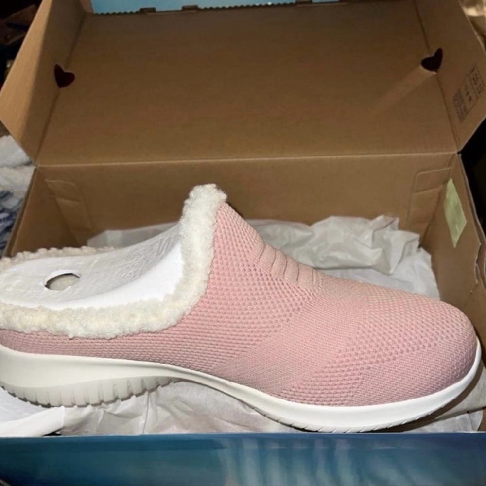 Skechers Pink Furry Slip-On Women's Platforms